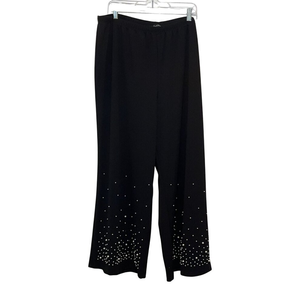 Marina Black Pearl Embellishments Studded Wide-Leg Pants Women's Plus Size 2X - Picture 2 of 13